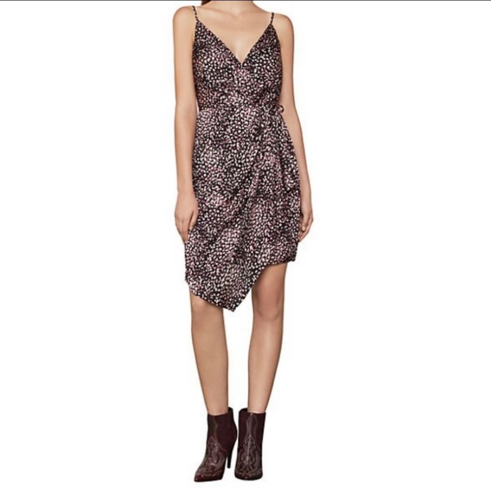 BCBG MAXAZRIA Black and Pink Asymmetrical Wrap Dress